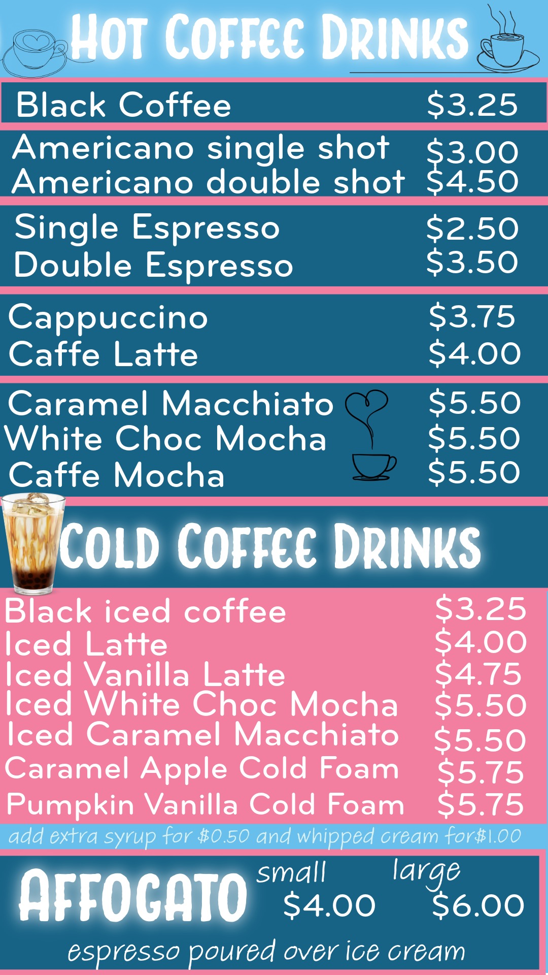 NEW coffee menu