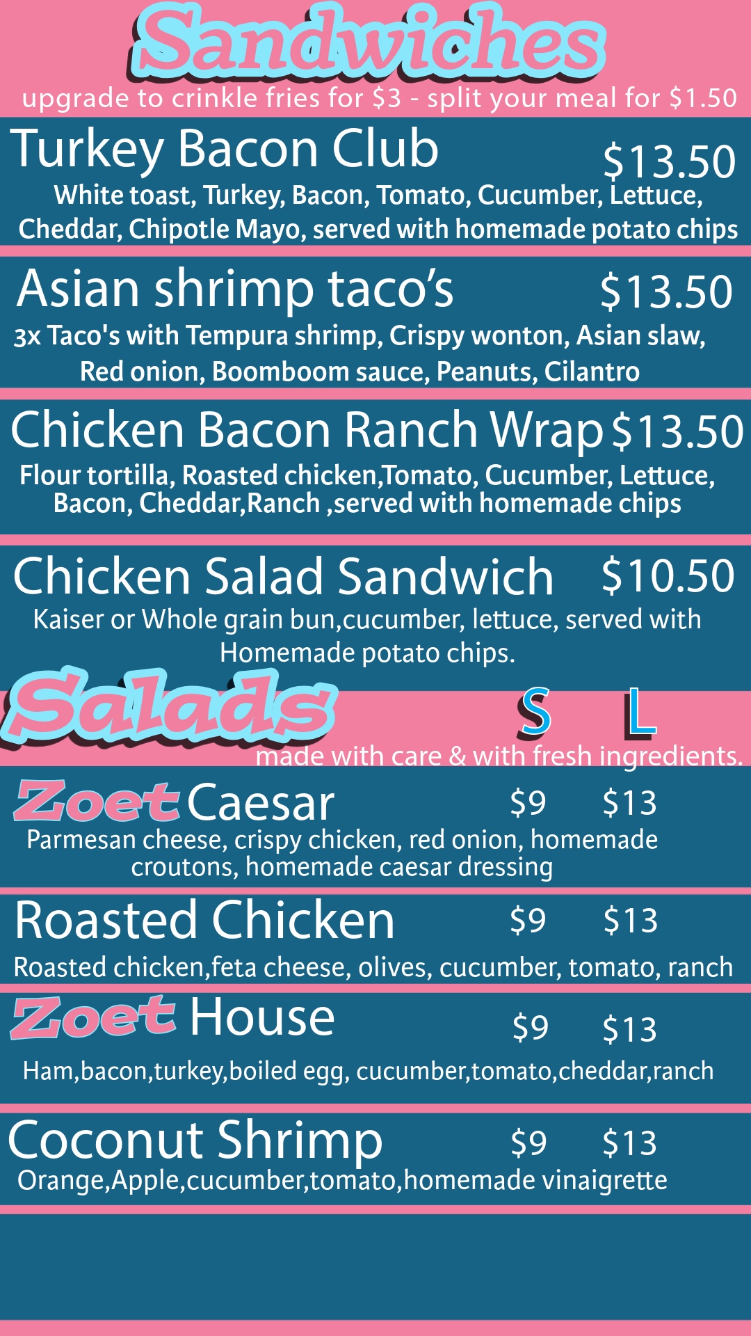 Sandwich menu June 2026