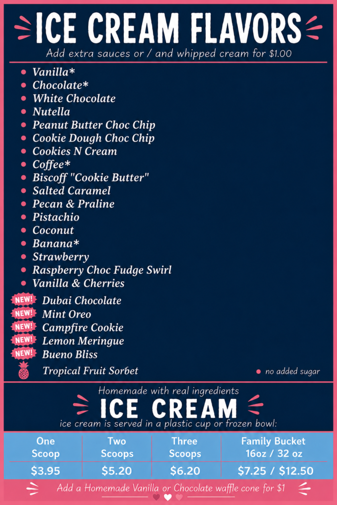 Ice cream flavor menu AUG 2025