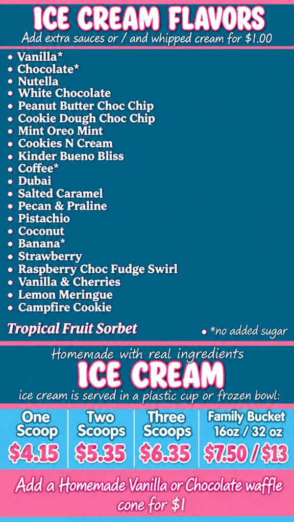Ice cream flavor menu AUG 2025
