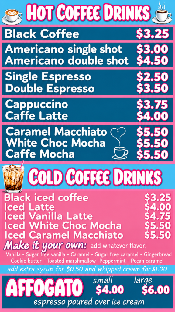 Coffee menu 2026